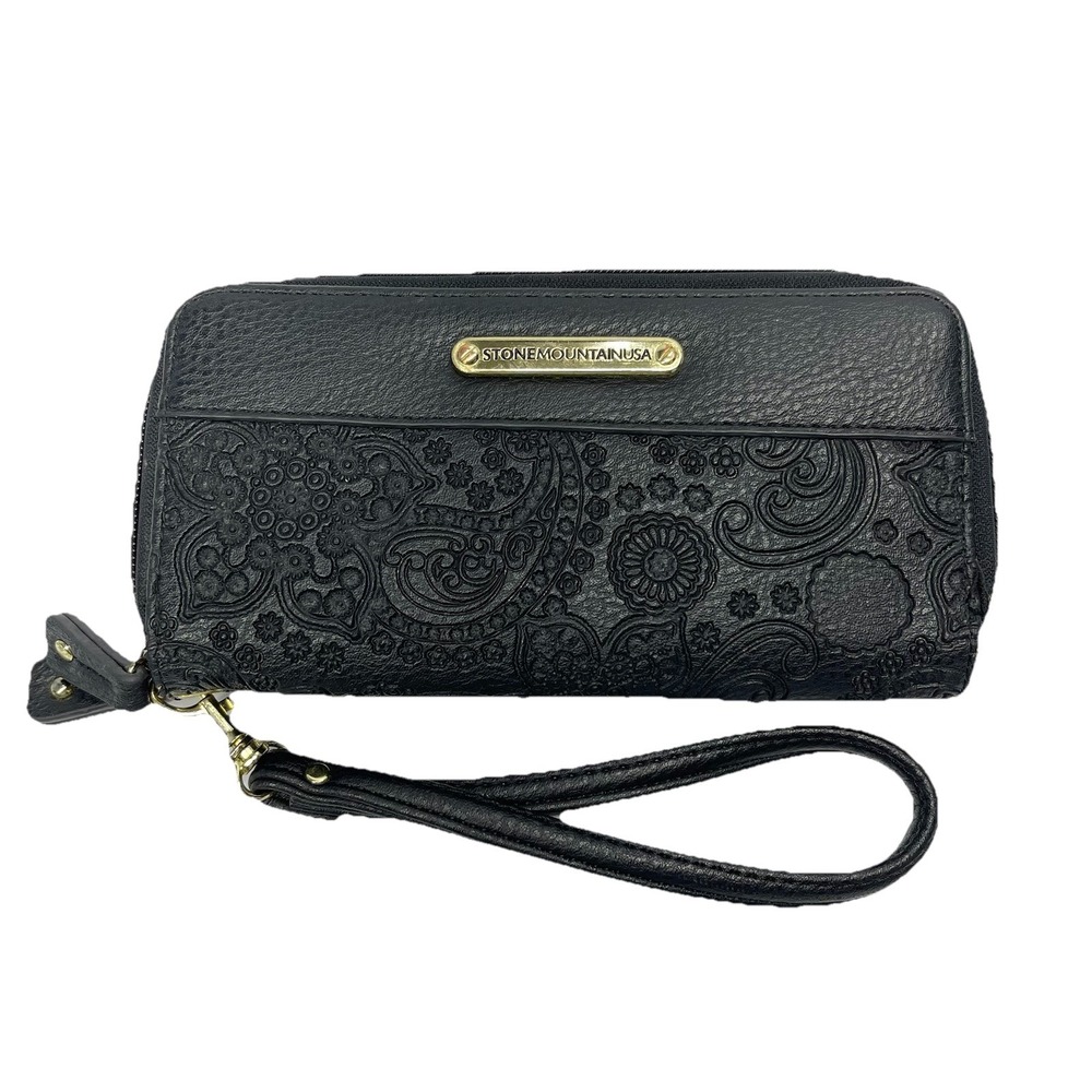 Stone Mountain USA‎ Accordion Embossed Paisley Black Wristlet Wallet